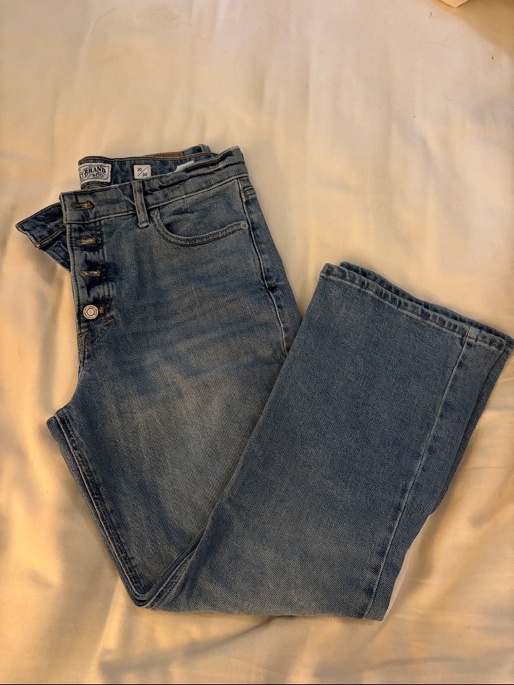 Lucky Brand Medium Blue Ankle Crop Flare Button-Fly Jeans